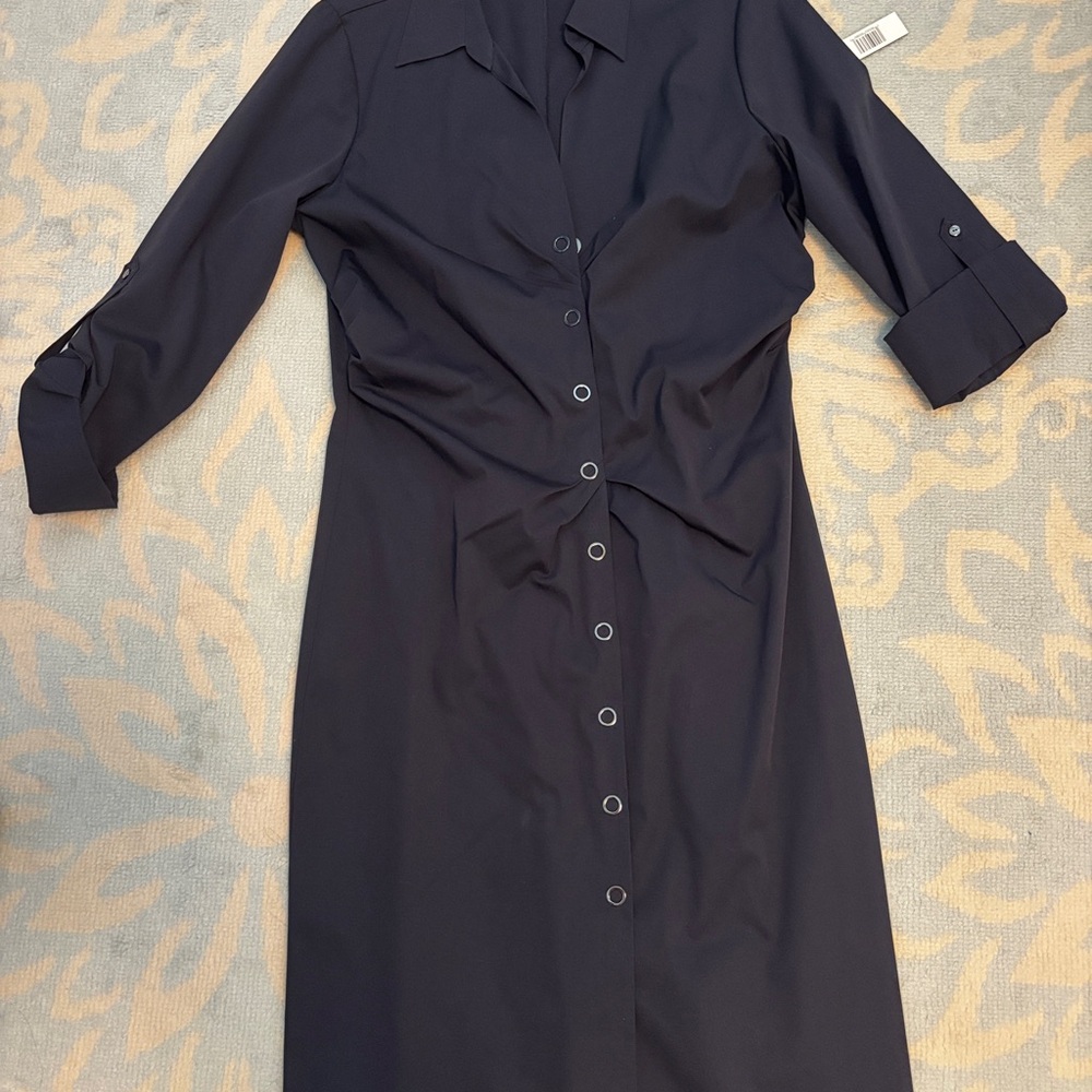 Elie Tahari Navy Buttoned midi dress